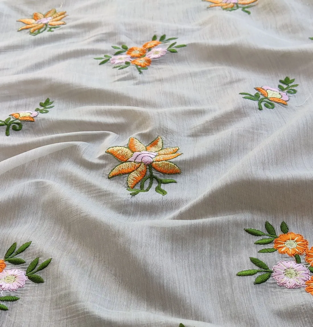 Multicolored Floral Embroidered Chanderi Fabric(Wholesale)