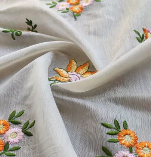 Multicolored Floral Embroidered Chanderi Fabric(Wholesale)