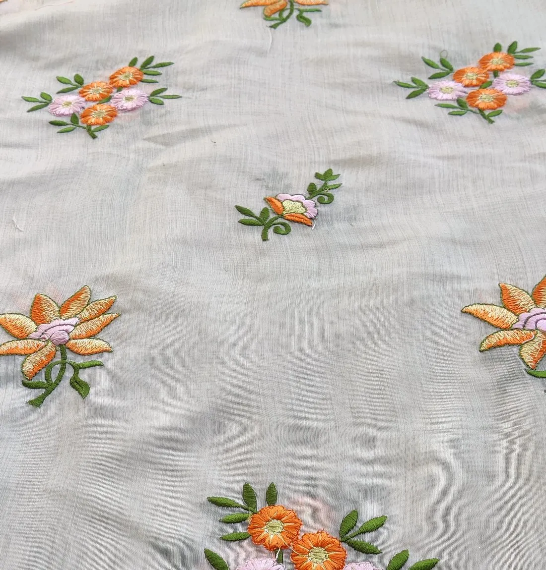 Multicolored Floral Embroidered Chanderi Fabric(Wholesale)