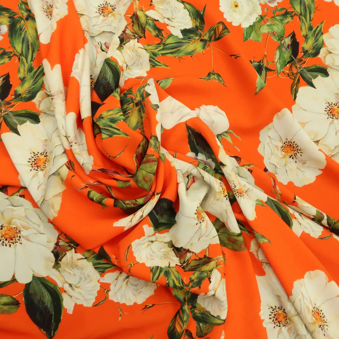 Orange Background with Ivory Floral Printed Fabric