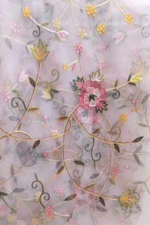 Pink Hand Embroidered Parsi Net Dupatta