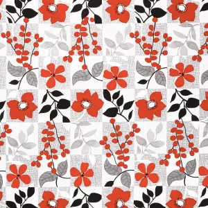 Red Alert - Floral with Background Squares Gray Yardage