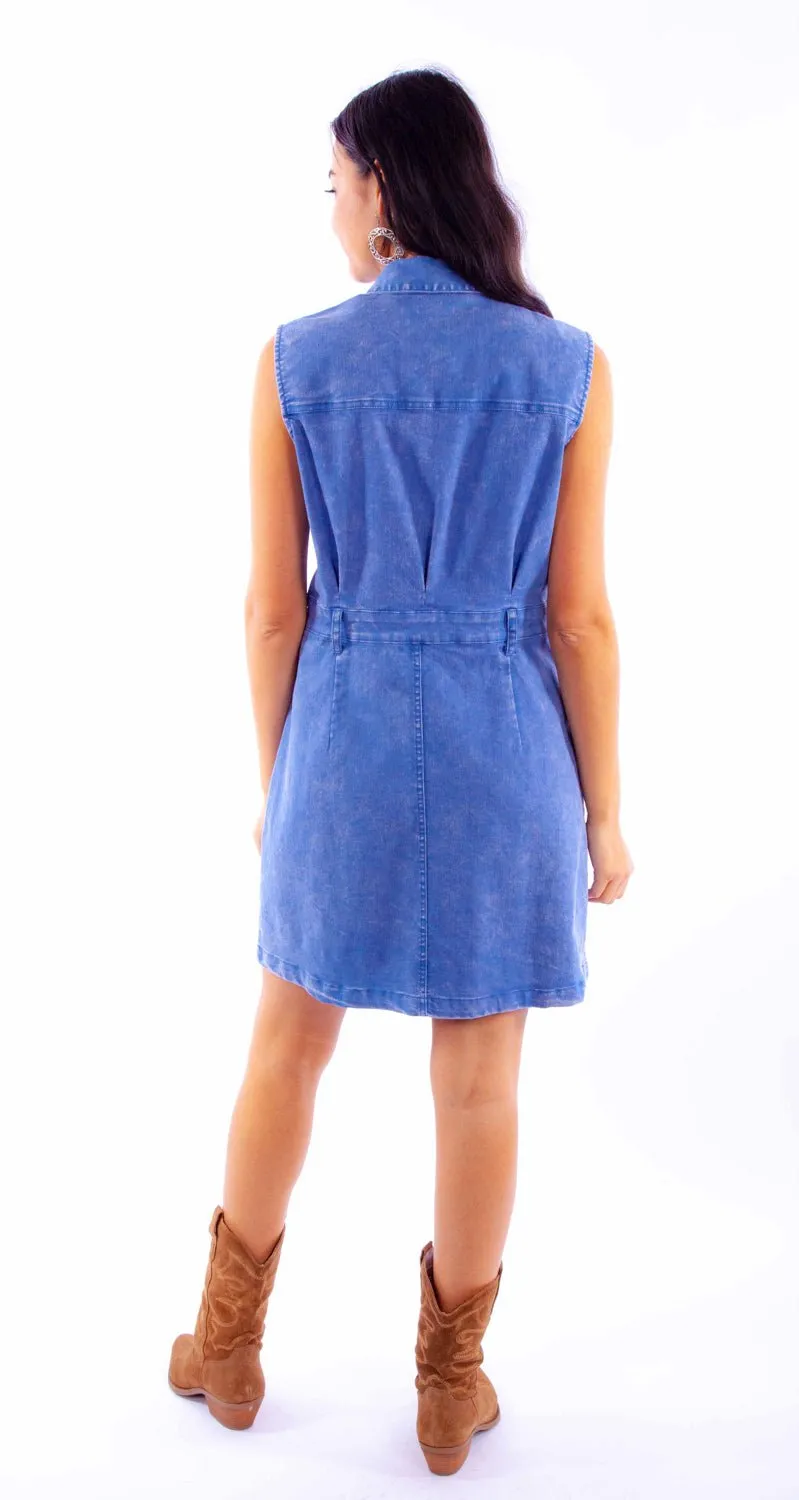 Scully Womens Collared Snap Blue Cotton Blend S/L Dress XL