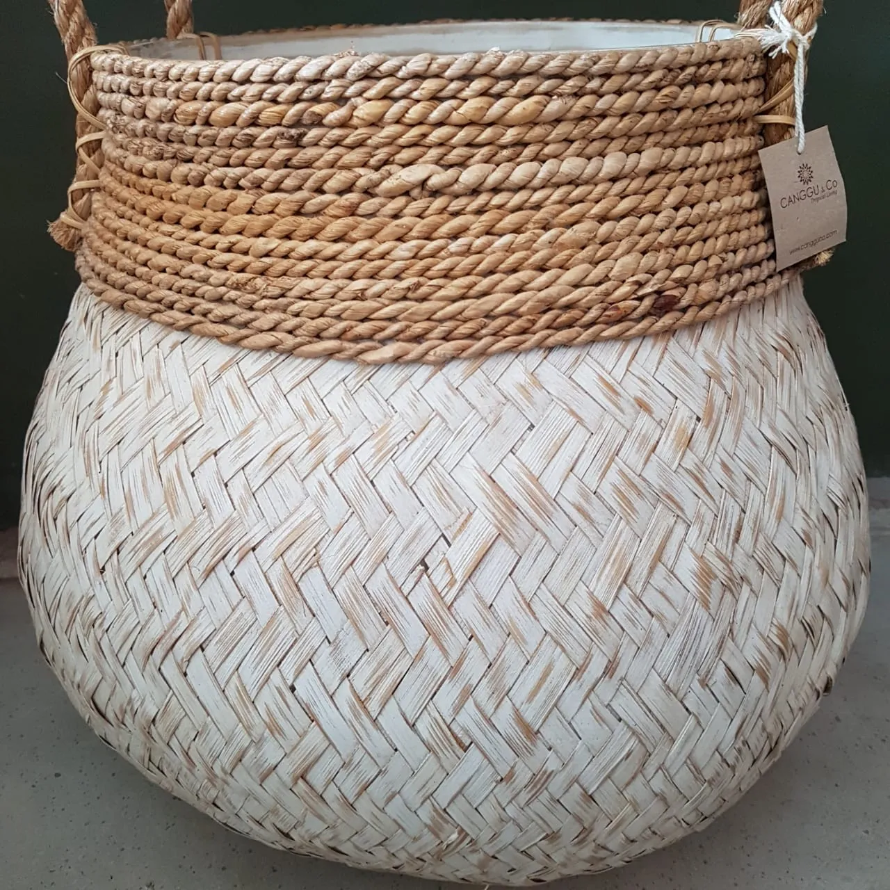 Set 2 Black Or White Washed Bamboo And Banana Leaf Basket