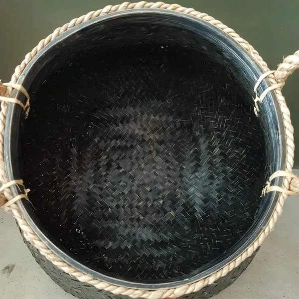 Set 2 Black Or White Washed Bamboo And Banana Leaf Basket