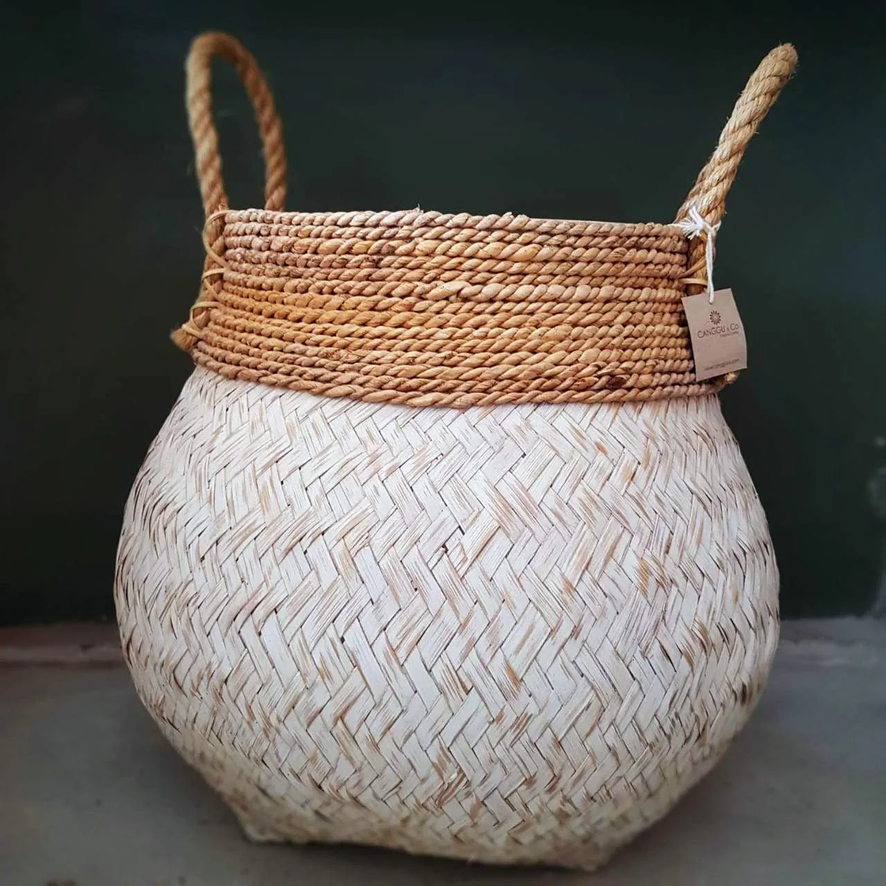 Set 2 Black Or White Washed Bamboo And Banana Leaf Basket