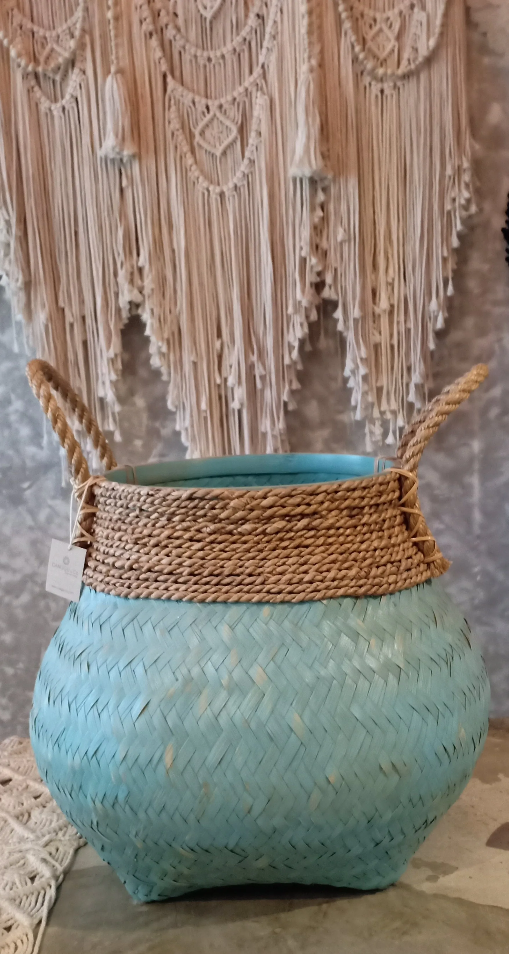 Set 2 Black Or White Washed Bamboo And Banana Leaf Basket