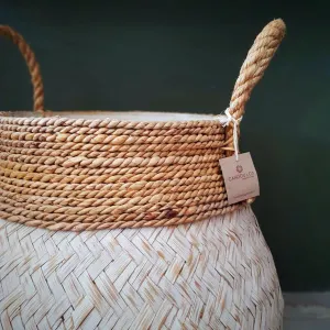 Set 2 Black Or White Washed Bamboo And Banana Leaf Basket