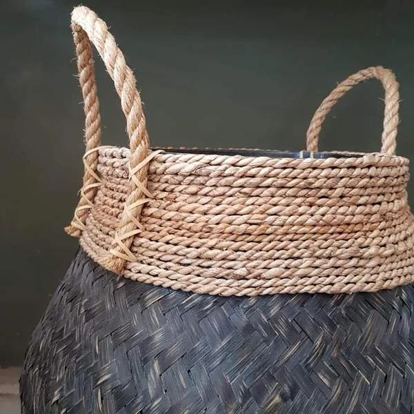 Set 2 Black Or White Washed Bamboo And Banana Leaf Basket