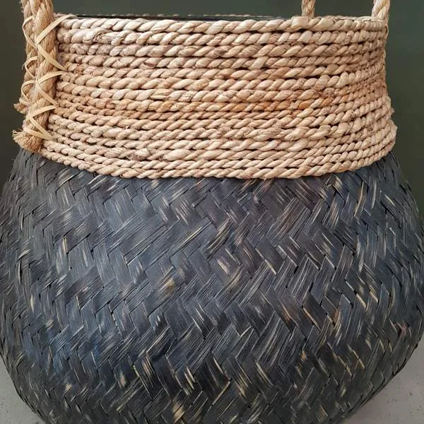 Set 2 Black Or White Washed Bamboo And Banana Leaf Basket