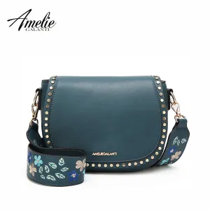 Small shoulder crossbody bags for women saddle purse embroidered with rivet long straps