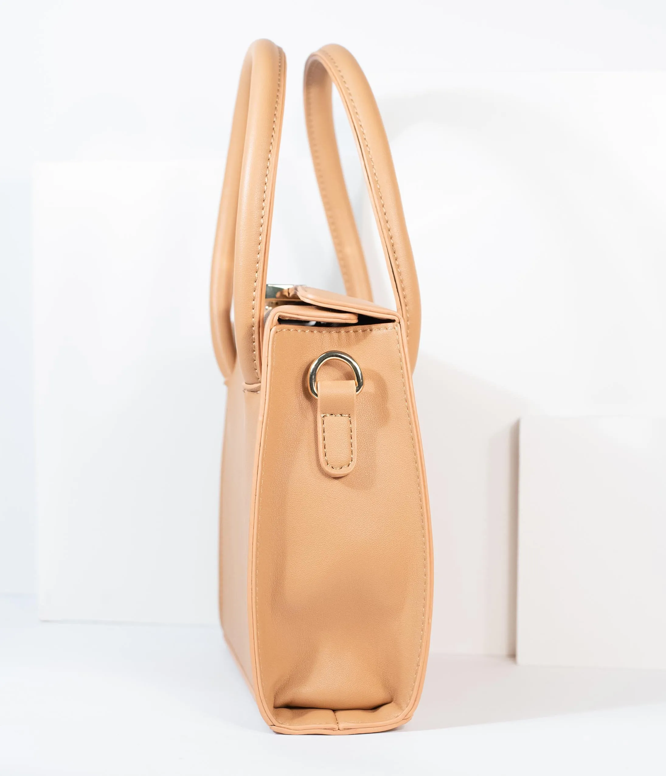 Tan Leatherette Square Handbag