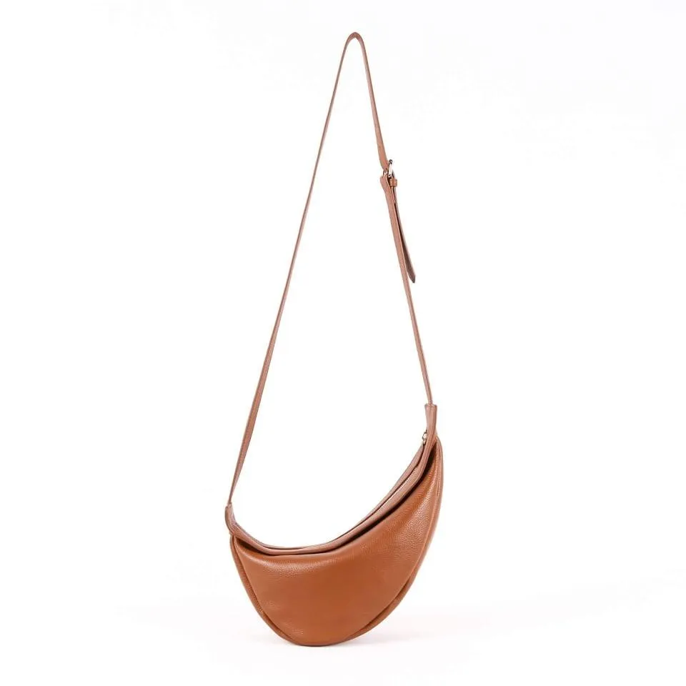 TROW Banana - Brown Leather Large Slouchy Banana Bag | Curved Crossbody Bag