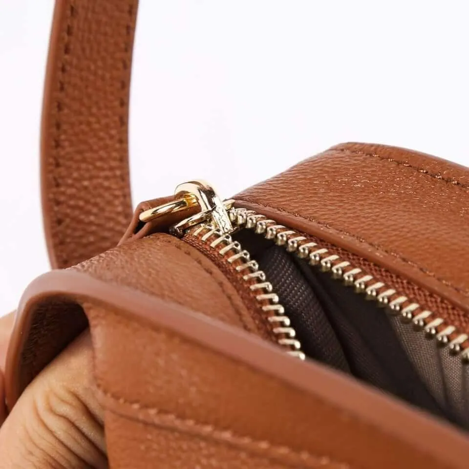 TROW Banana - Brown Leather Large Slouchy Banana Bag | Curved Crossbody Bag