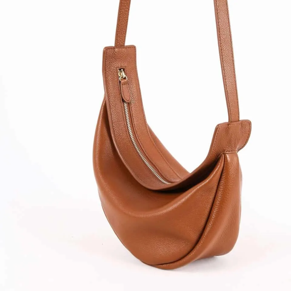 TROW Banana - Brown Leather Large Slouchy Banana Bag | Curved Crossbody Bag