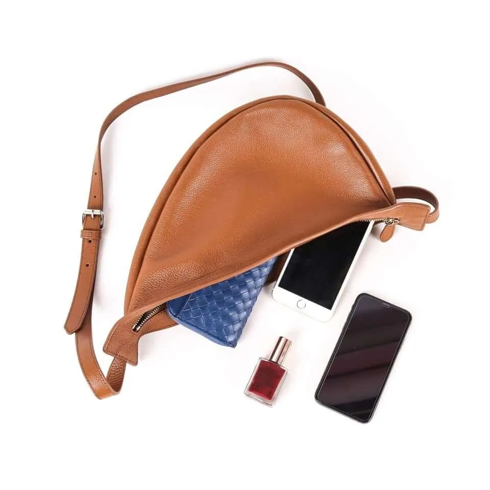 TROW Banana - Brown Leather Large Slouchy Banana Bag | Curved Crossbody Bag