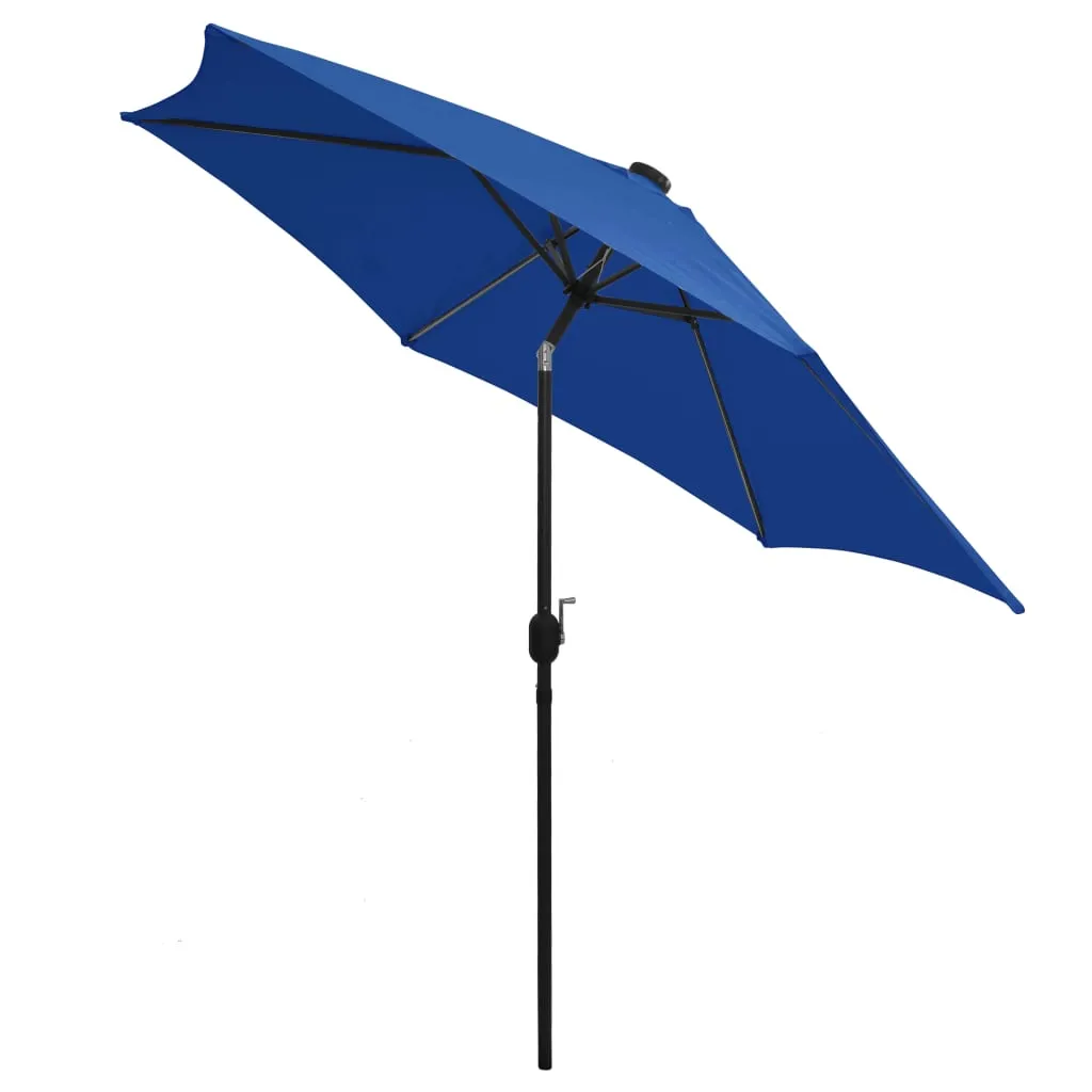 vidaXL Garden Parasol with LED Lights and Aluminium Pole 300 cm Azure Blue