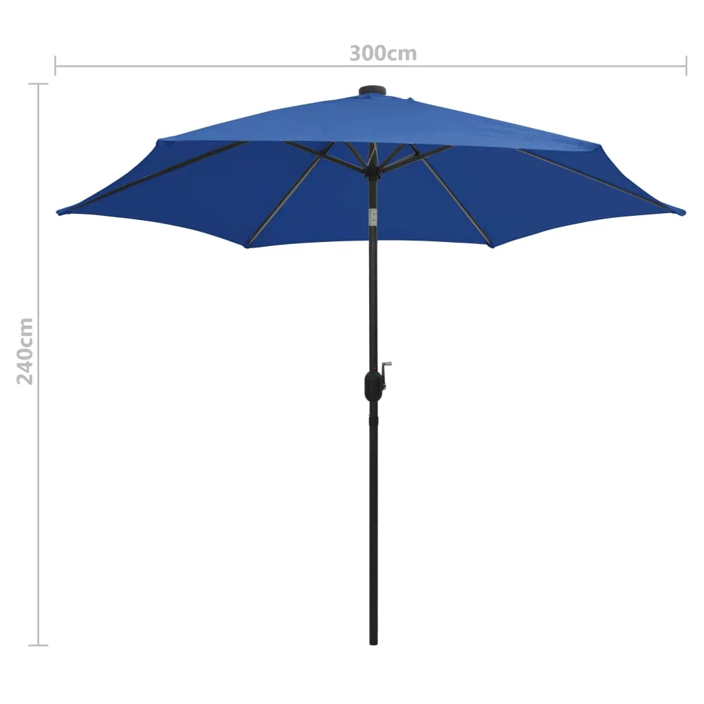 vidaXL Garden Parasol with LED Lights and Aluminium Pole 300 cm Azure Blue