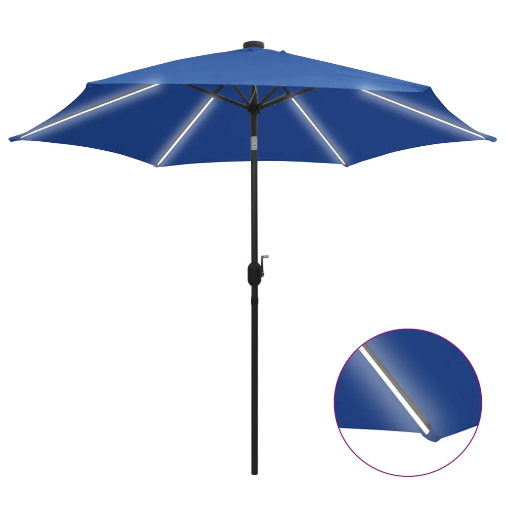 vidaXL Garden Parasol with LED Lights and Aluminium Pole 300 cm Azure Blue