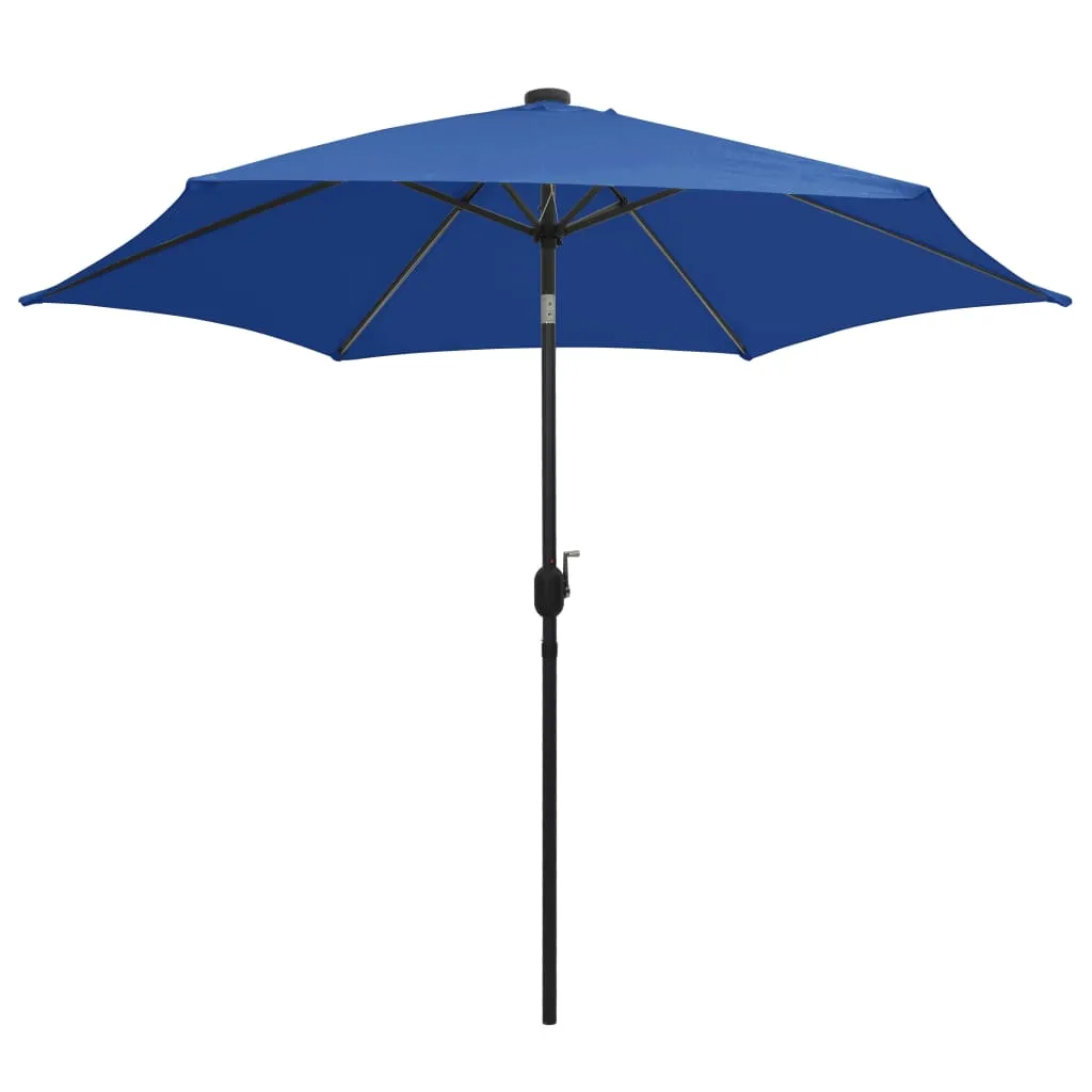 vidaXL Garden Parasol with LED Lights and Aluminium Pole 300 cm Azure Blue