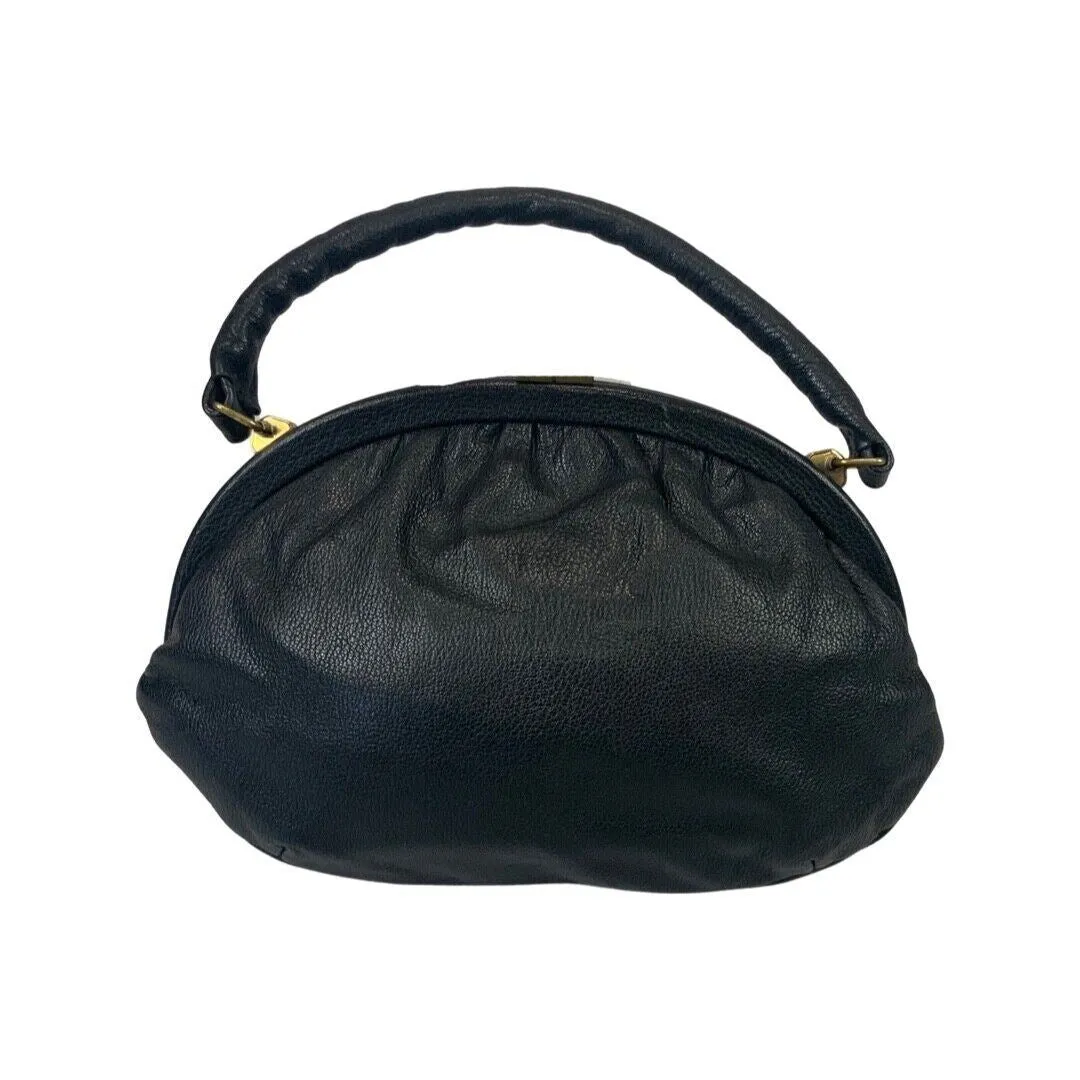 Vintage 80s 90s Black Faux Leather Oval Frame Bag Party Disco Handbag