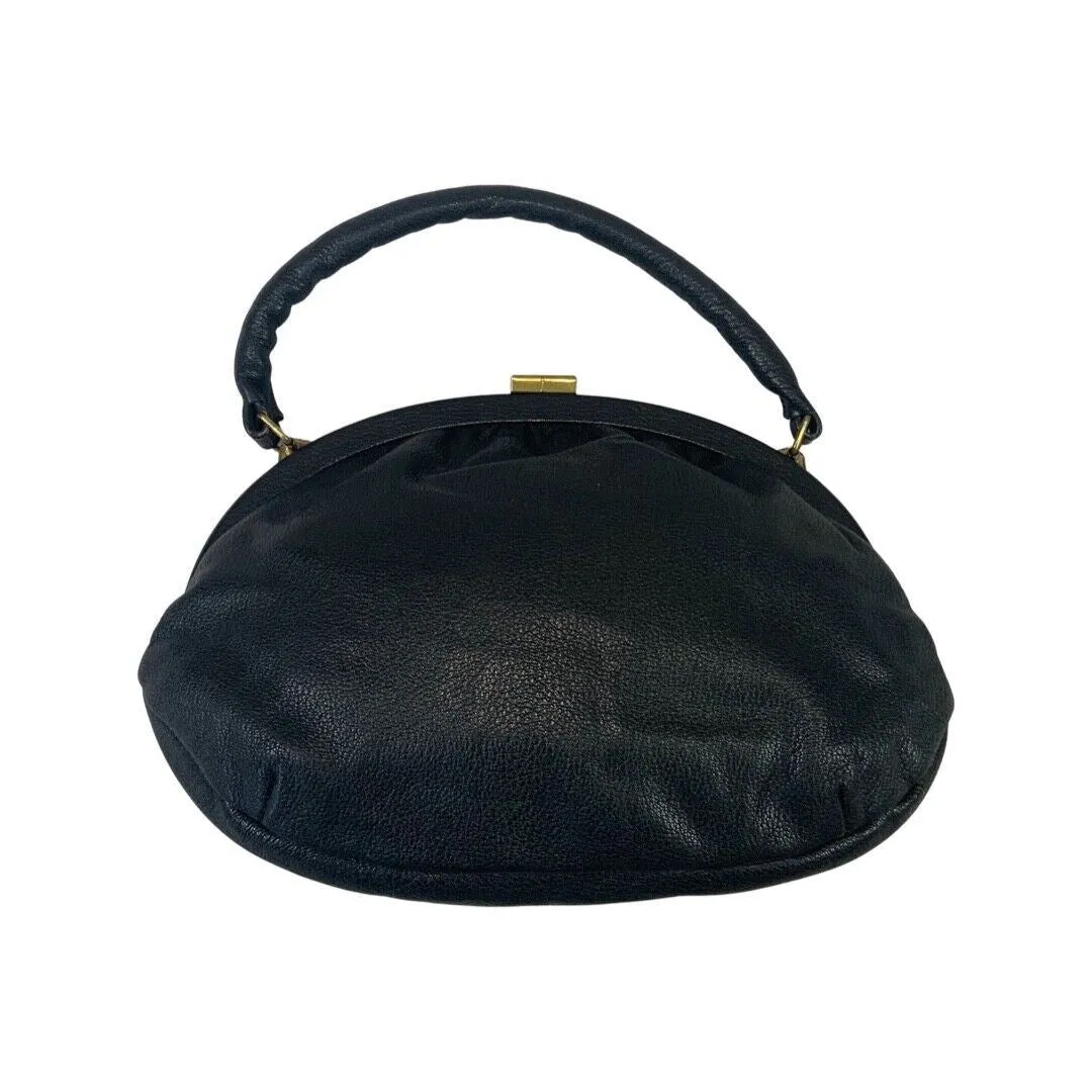 Vintage 80s 90s Black Faux Leather Oval Frame Bag Party Disco Handbag
