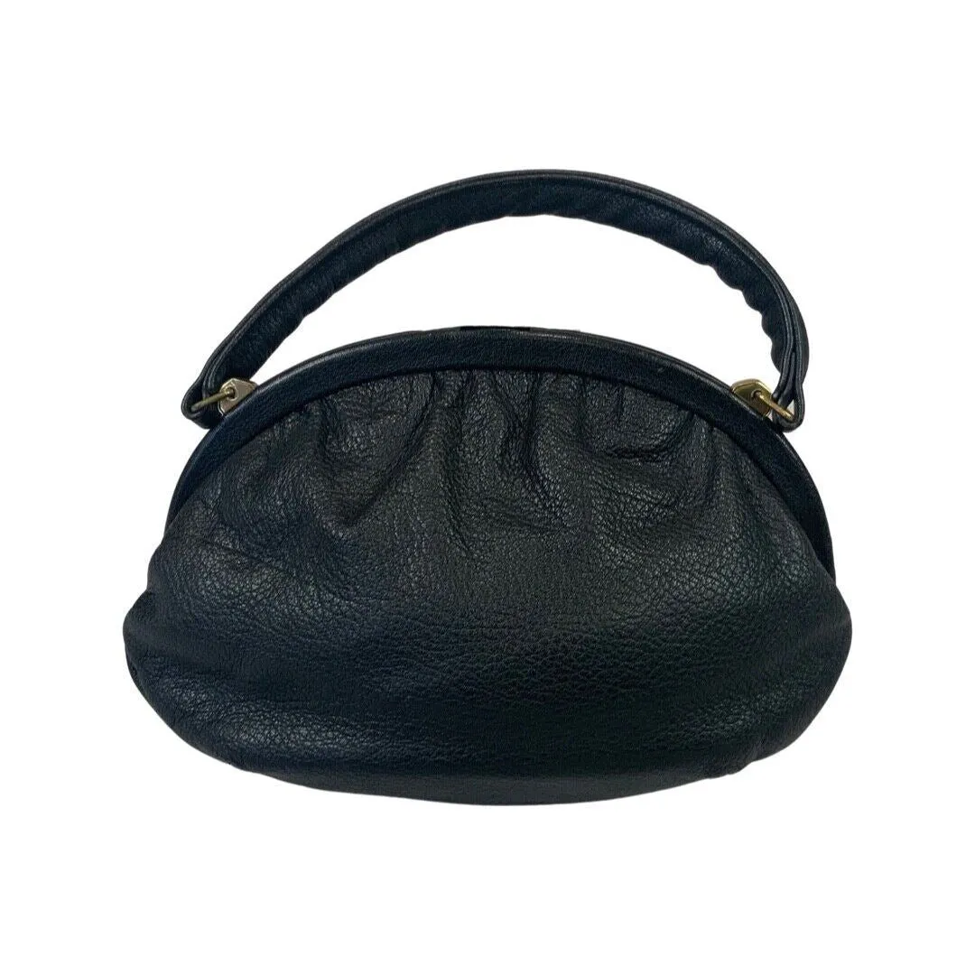 Vintage 80s 90s Black Faux Leather Oval Frame Bag Party Disco Handbag