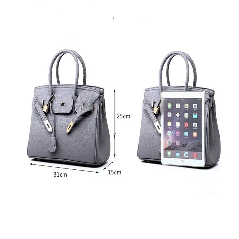 Women Large-capacity Handbag Shoulder Bags PU Litchi Pattern Platinum Bag Zipper Diagonal Crossbody Bag