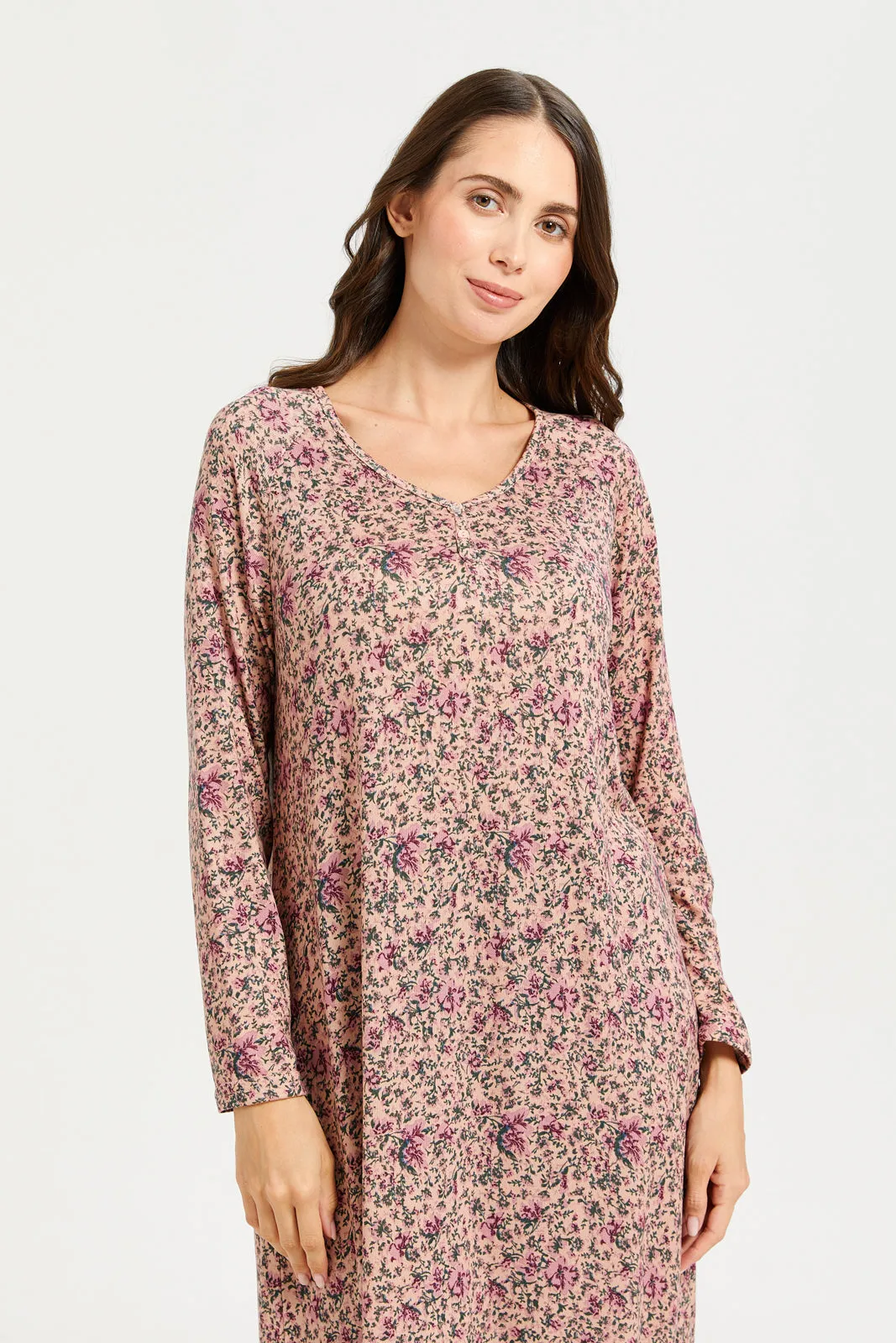 Women Pink Printed Nightgown
