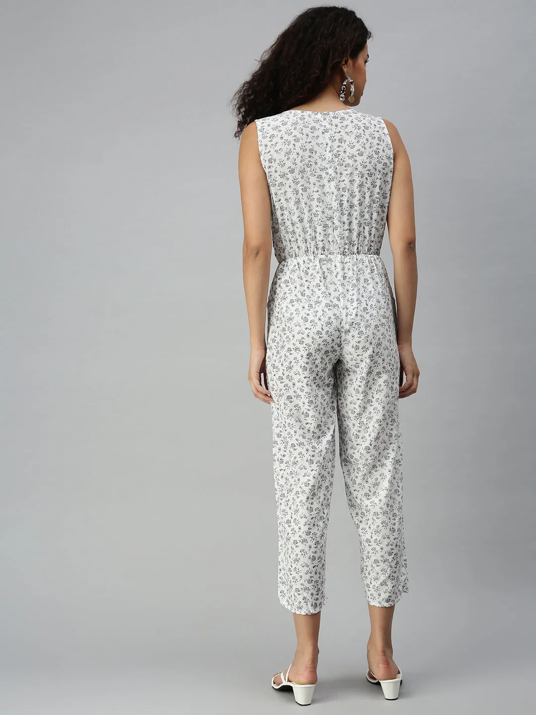 Women's White Geometrical Jumpsuit