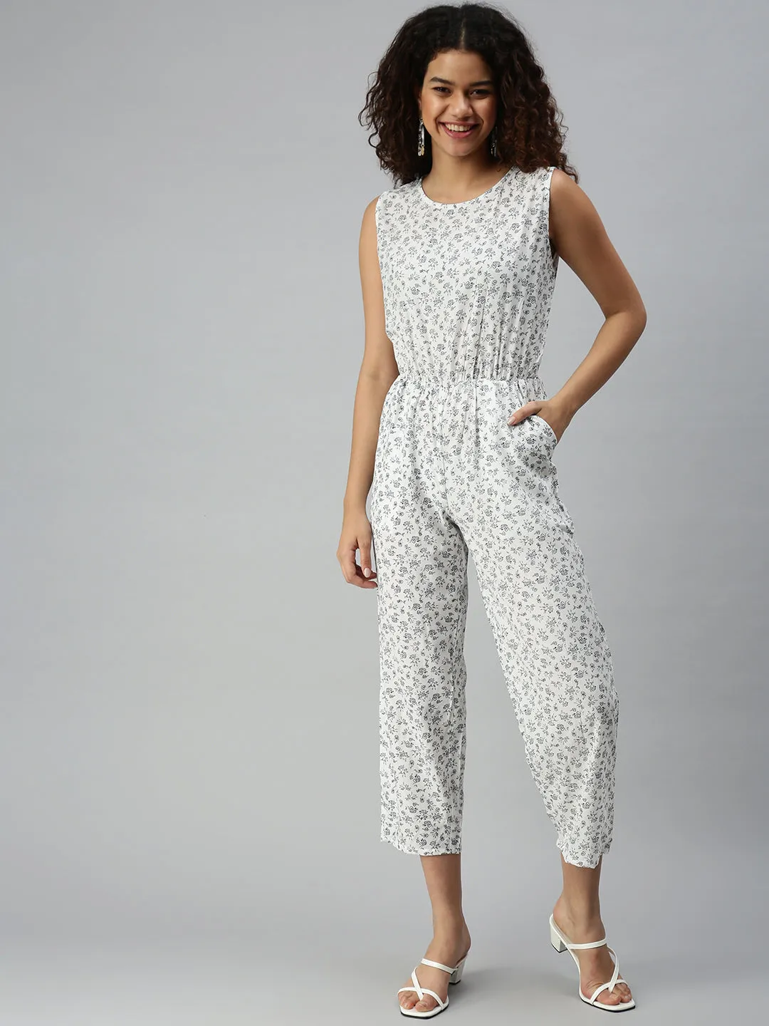 Women's White Geometrical Jumpsuit