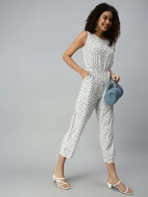 Women's White Geometrical Jumpsuit