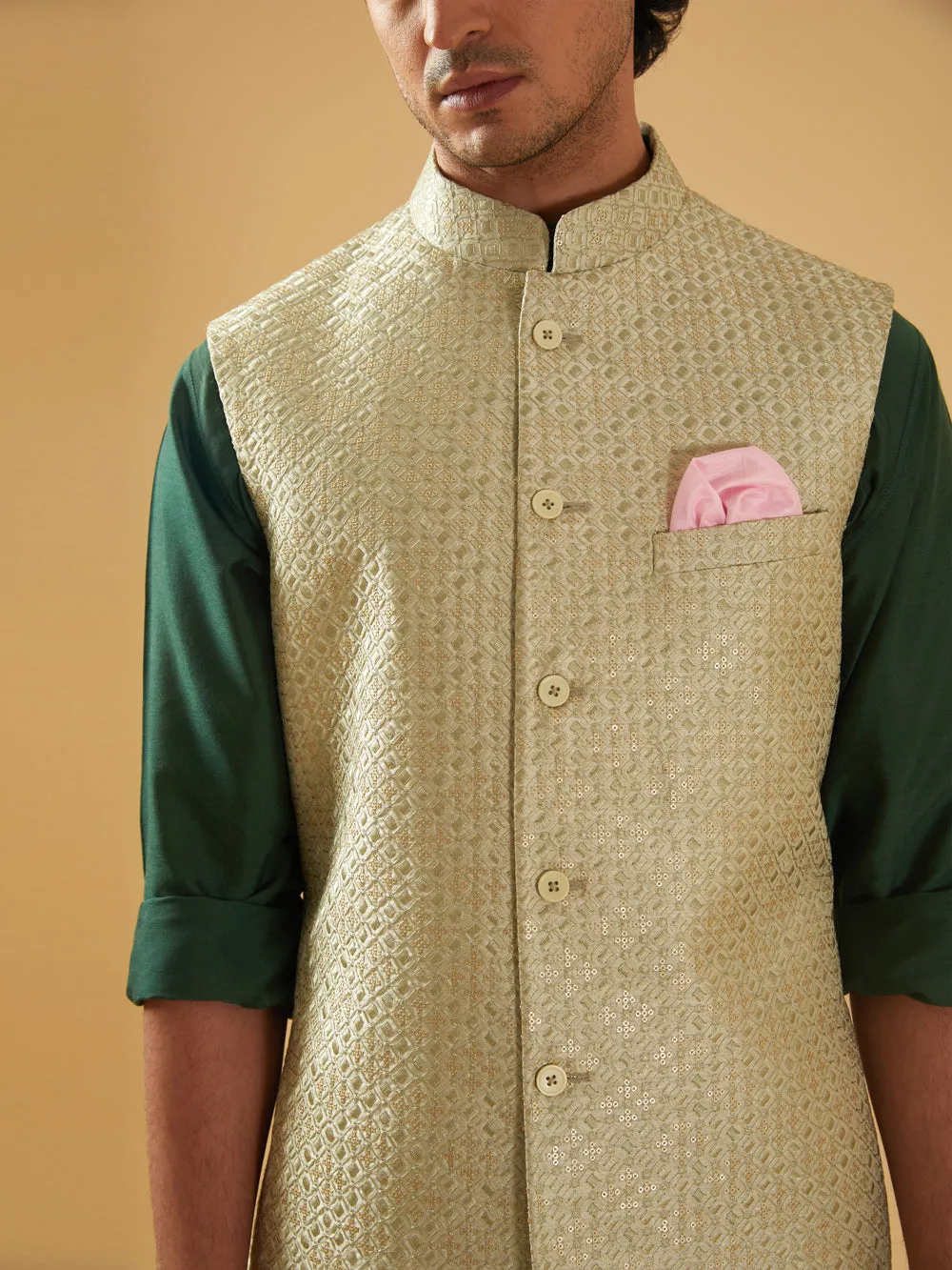 Zari And Sequence Embroidered Long Waistcoat